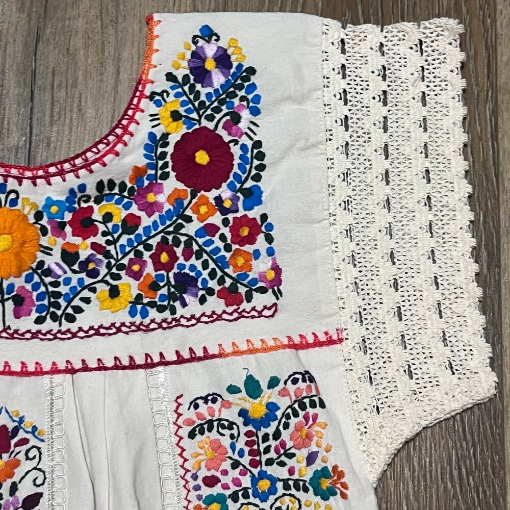 Vtg Artesanias FR Mexican Huipil Hand Embroidered Folk Art Tunic L Boho Festival - Picture 3 of 9